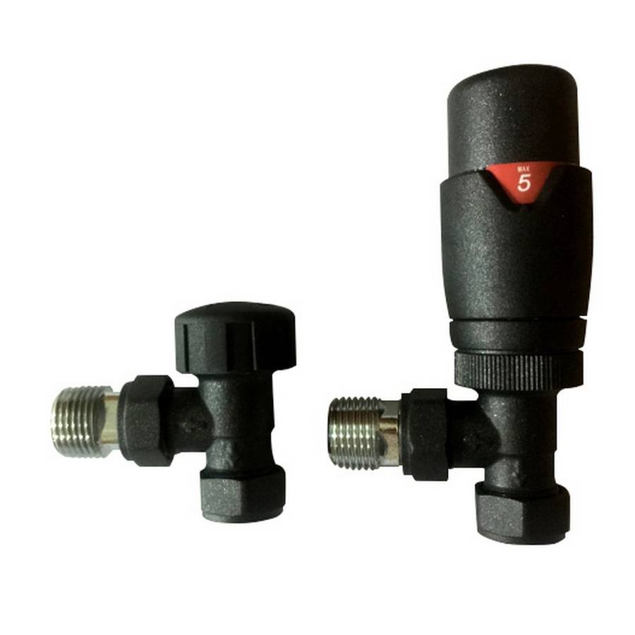 Essential Anthracite Angled Thermostatic Valve Pair