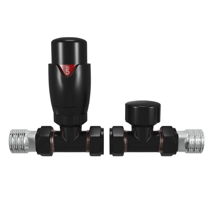 Essential Black Straight Thermostatic Valve Pair