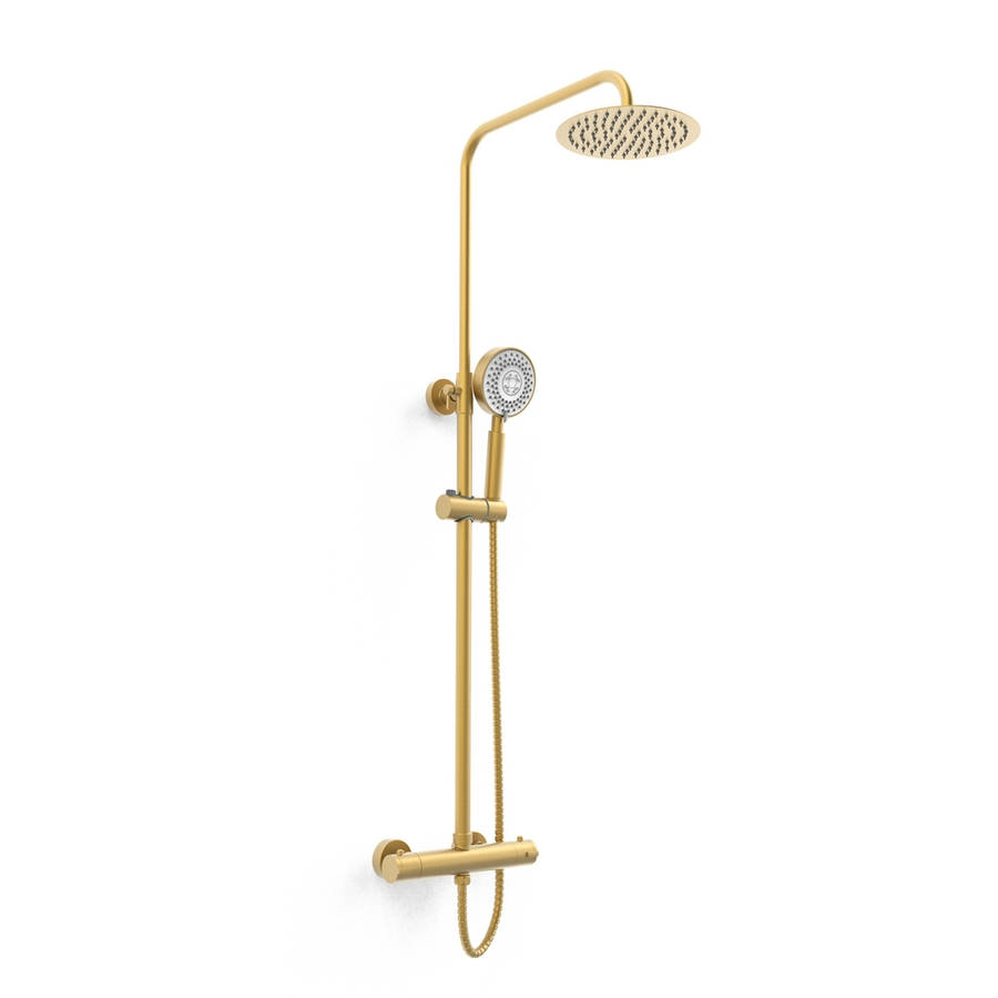 Kartell Ottone Brushed Brass Round Thermostatic Exposed Bar Shower
