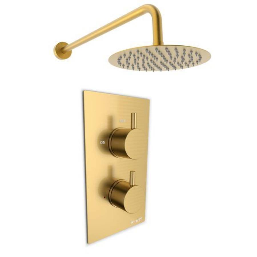 Kartell Ottone Brushed Brass Thermostatic Concealed Shower With Fixed Overhead Drencher