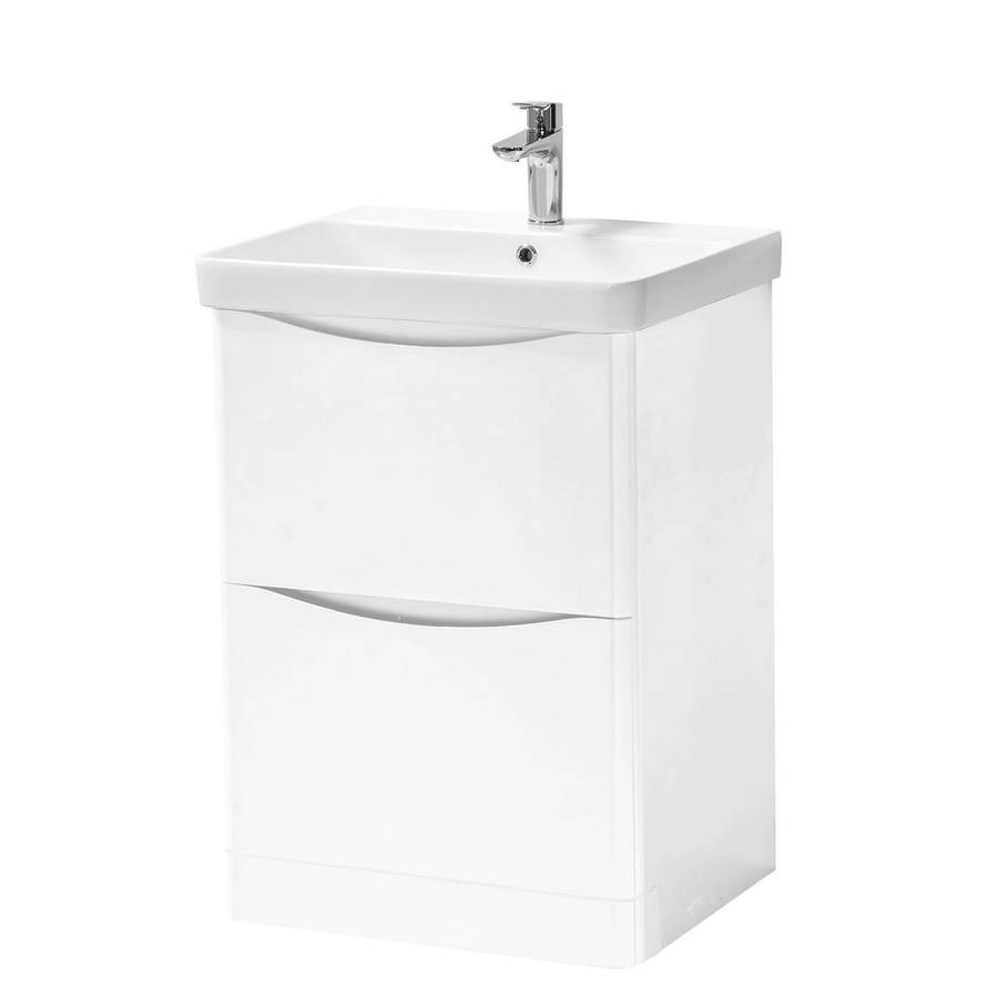 Kartell Arc 600mm White Floor Standing 2 Drawer Vanity Unit & Basin ...