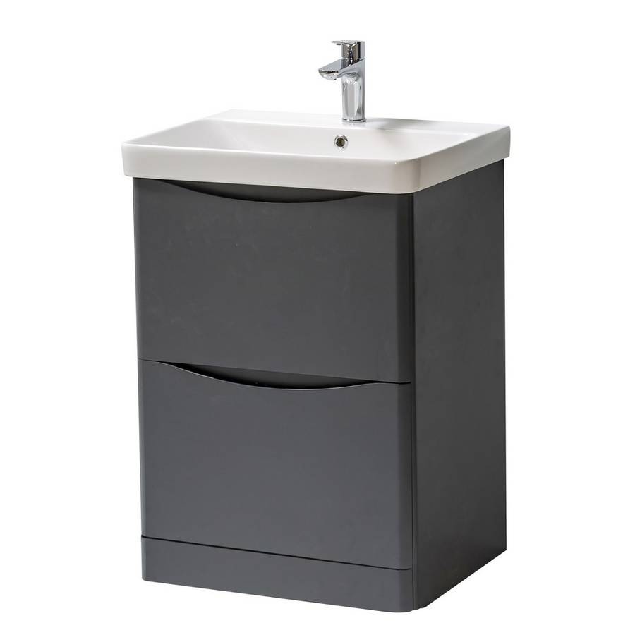 Kartell Arc 600mm Matt Graphite Floor Standing 2 Drawer Vanity Unit & Basin