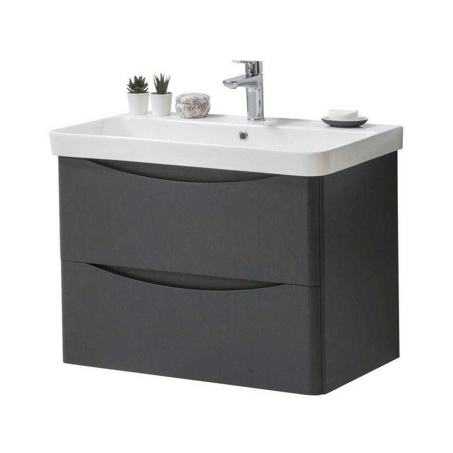 Kartell Arc 800mm Matt Graphite Wall Mounted 2 Drawer Vanity Unit & Basin