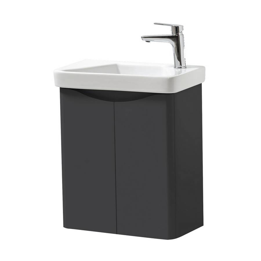 Kartell Arc 500mm Matt Graphite Wall Mounted 2 Door Cloakroom Unit & Basin