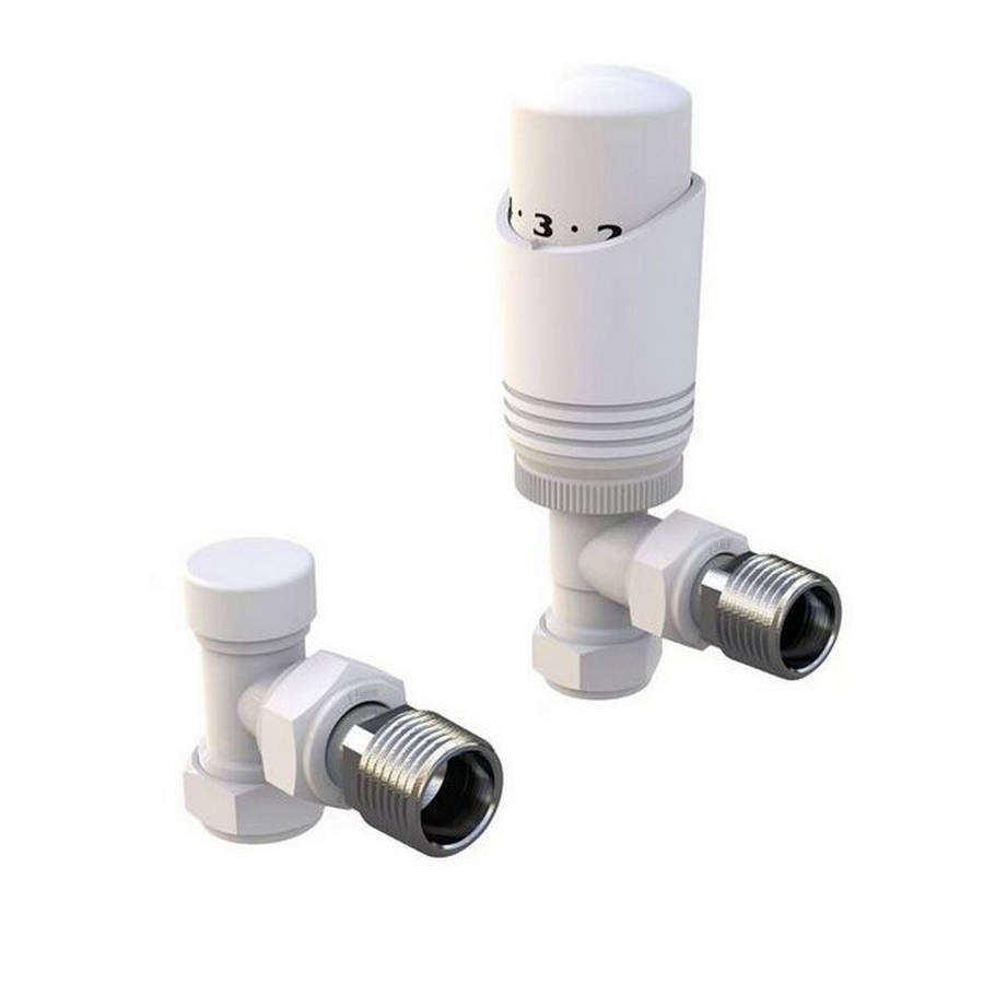 Kartell K Design White Angled Thermostatic Radiator Valves Twin Pack