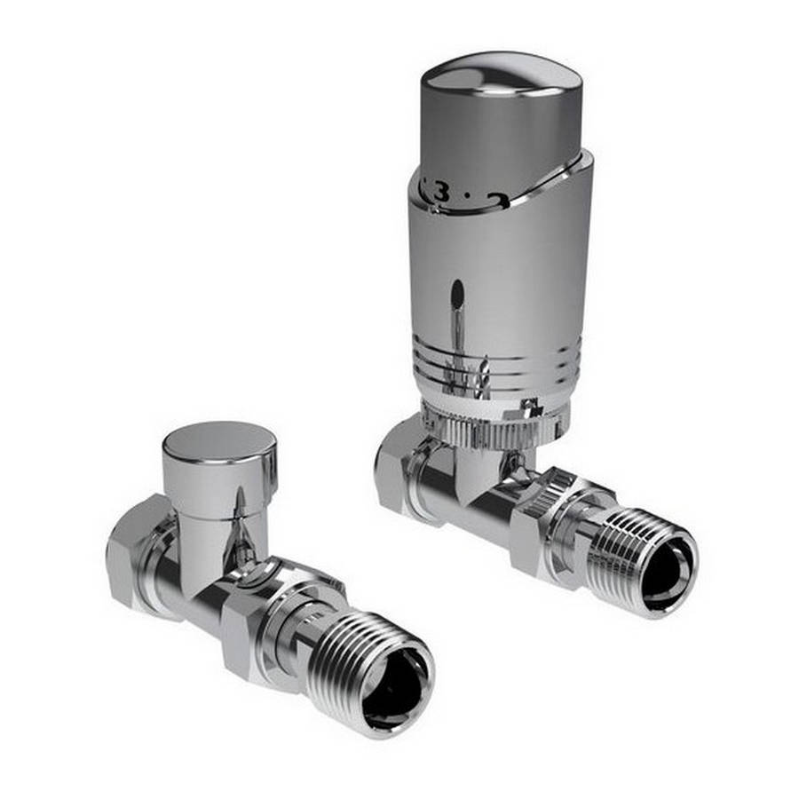 Kartell K Design Chrome Straight Thermostatic Radiator Valves Twin Pack