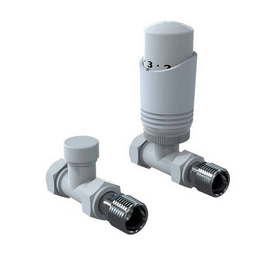 Kartell K Design White Straight Thermostatic Radiator Valves Twin Pack