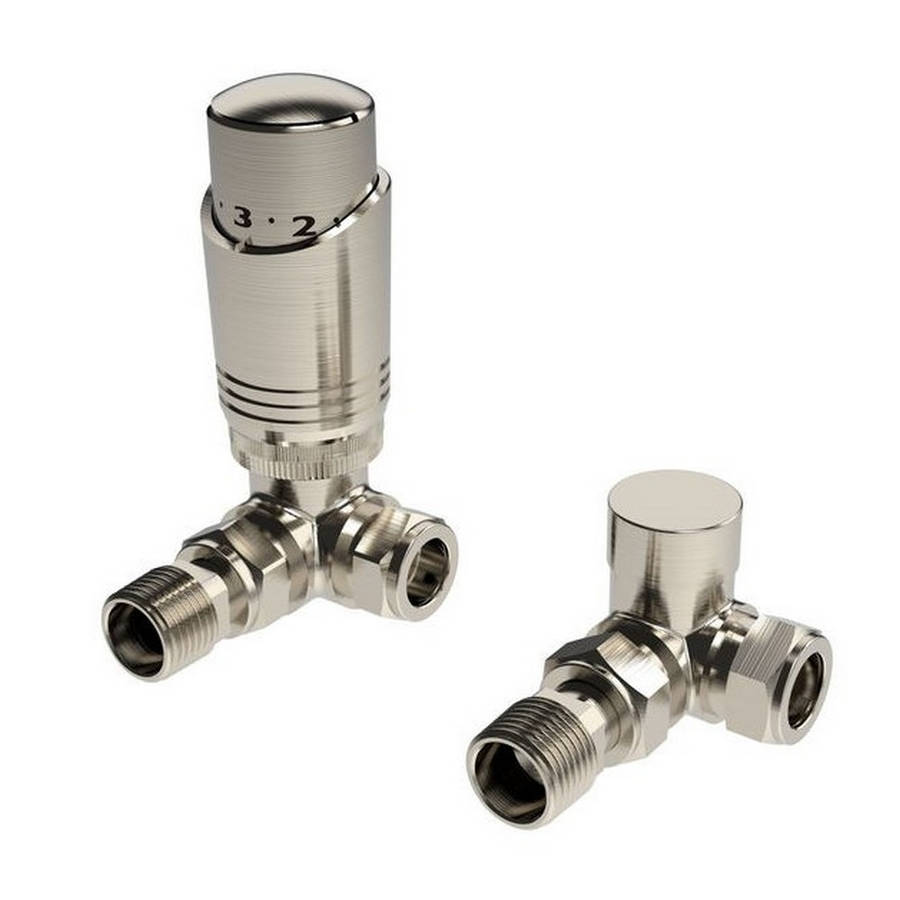 Kartell K Design Nickel Corner Thermostatic Radiator Valves Twin Pack