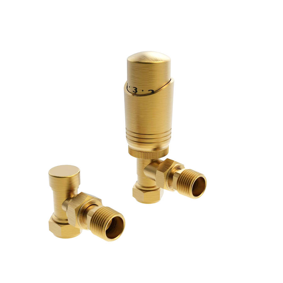 Kartell K Design Brass Angled Thermostatic Radiator Valves Twin Pack