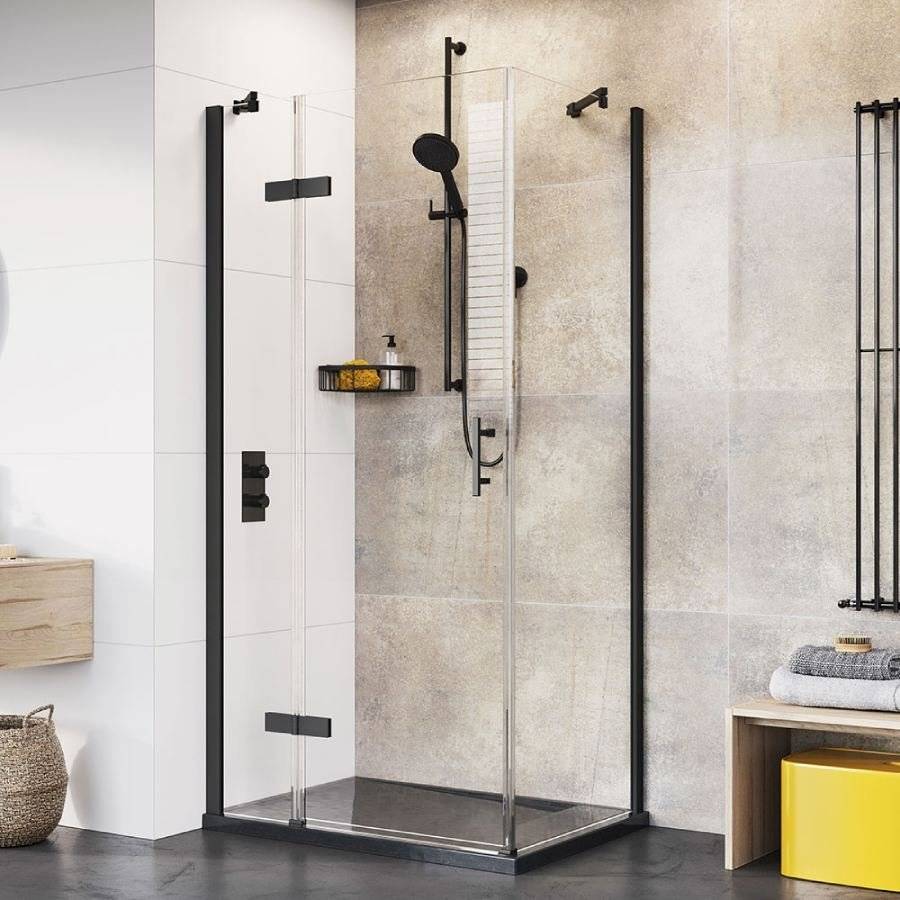 Roman Innov8 Black 1000 x 800mm Hinged Shower Door with Inline Panel Corner Fitting