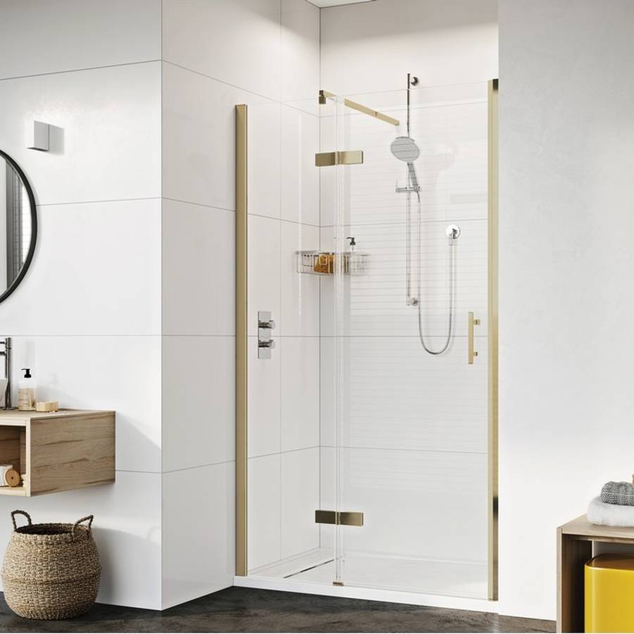 Roman Innov8 Brass 1000 x 800mm Hinged Shower Door with Inline Panel Corner Fitting