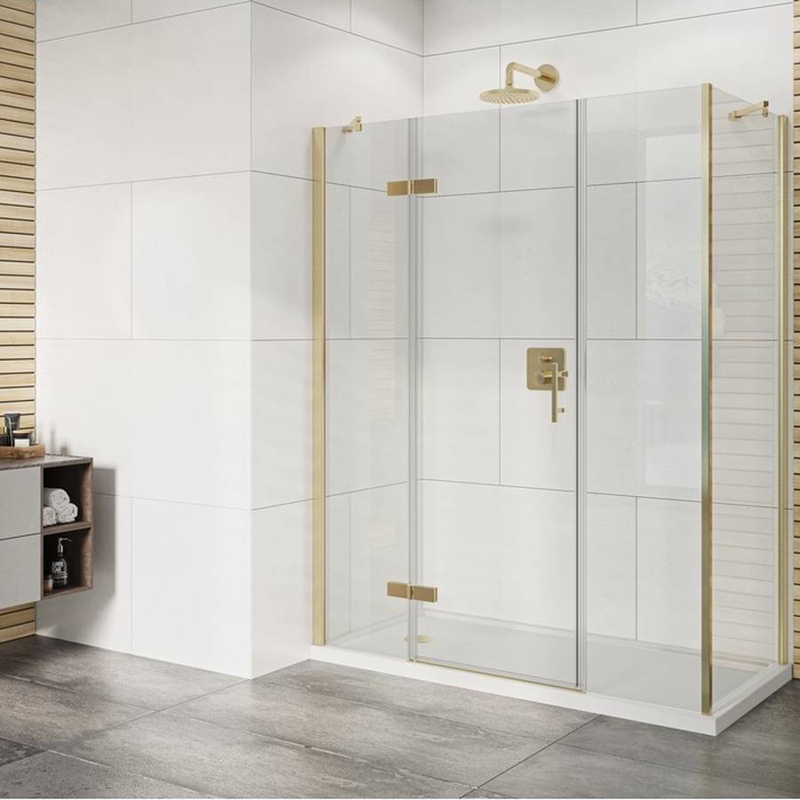 Roman Innov8 Brass 1400 x 800mm Hinged Shower Door with Two Inline Panels Corner Fitting