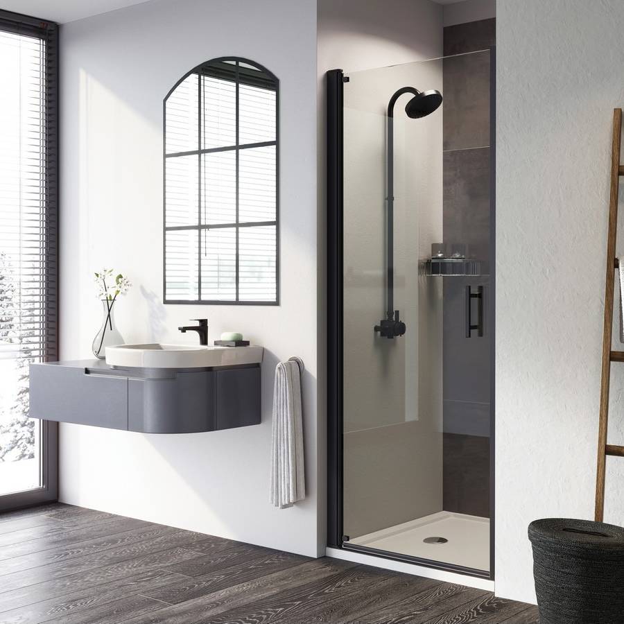 Roman Innov8 Black 800mm Pivot Shower Door for Alcove Fitting