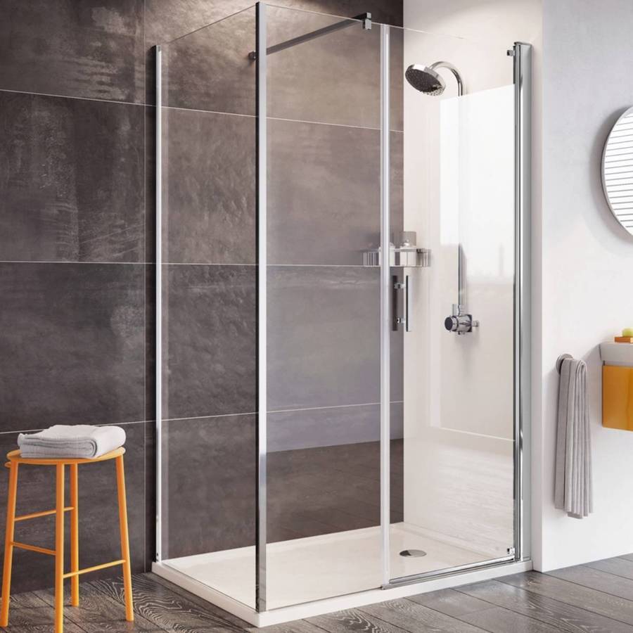 Roman Innov8 Chrome 1000 x 900mm Pivot Shower Door with Inline Panel Corner Fitting