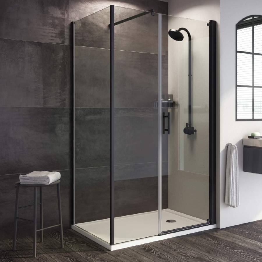 Roman Innov8 Black 1000 x 800mm Pivot Shower Door with Inline Panel Corner Fitting