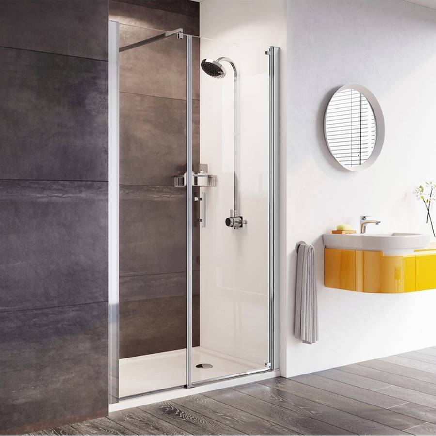 Roman Innov8 Chrome 1000mm Pivot Shower Door with Inline Panel Alcove Fitting