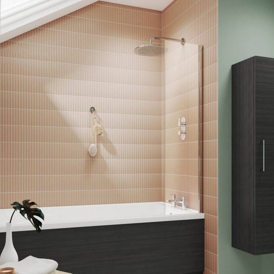 Nuie Pacific 6mm Chrome Square Fixed Bath Screen