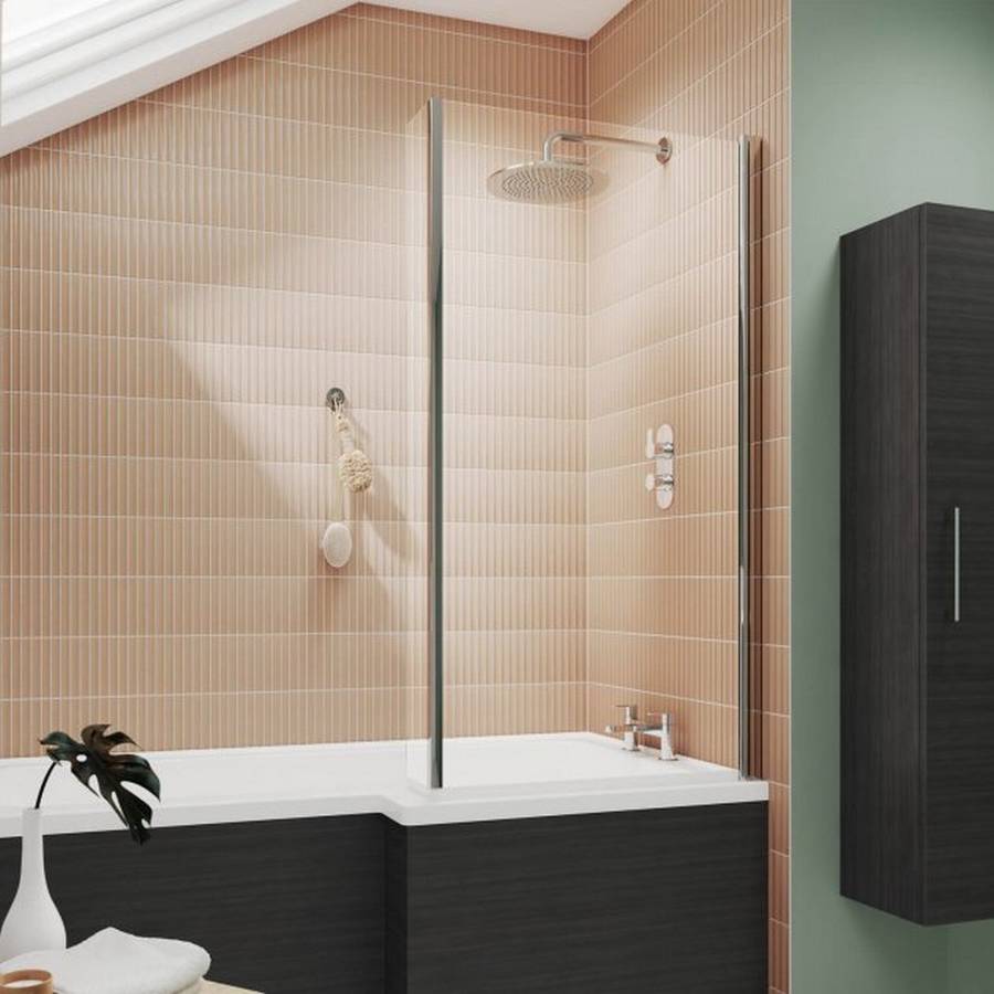 Nuie Pacific 6mm Chrome L Shaped Fixed Bath Screen