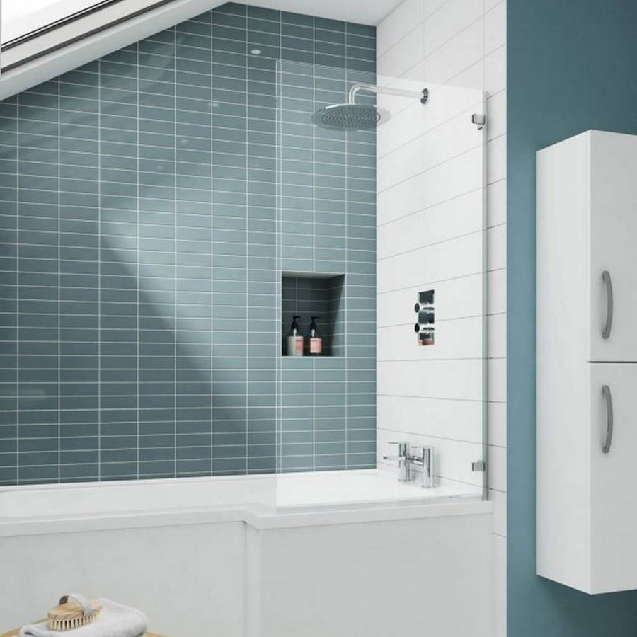 Nuie Pacific 5mm Satin Chrome Square Hinged Bath Screen