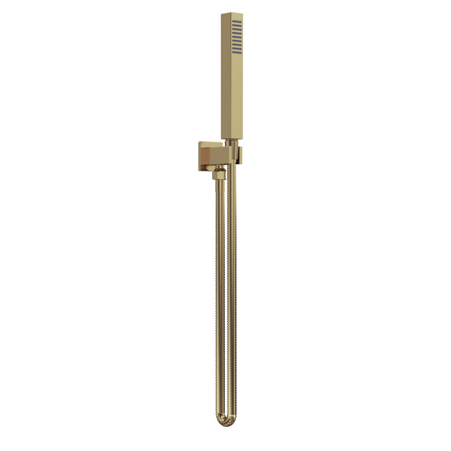 Nuie Windon Brushed Brass Square Outlet Elbow with Bracket and Handset