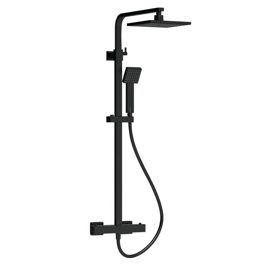 Nuie Windon Matt Black Square Thermostatic Bar Shower with Telescopic Kit