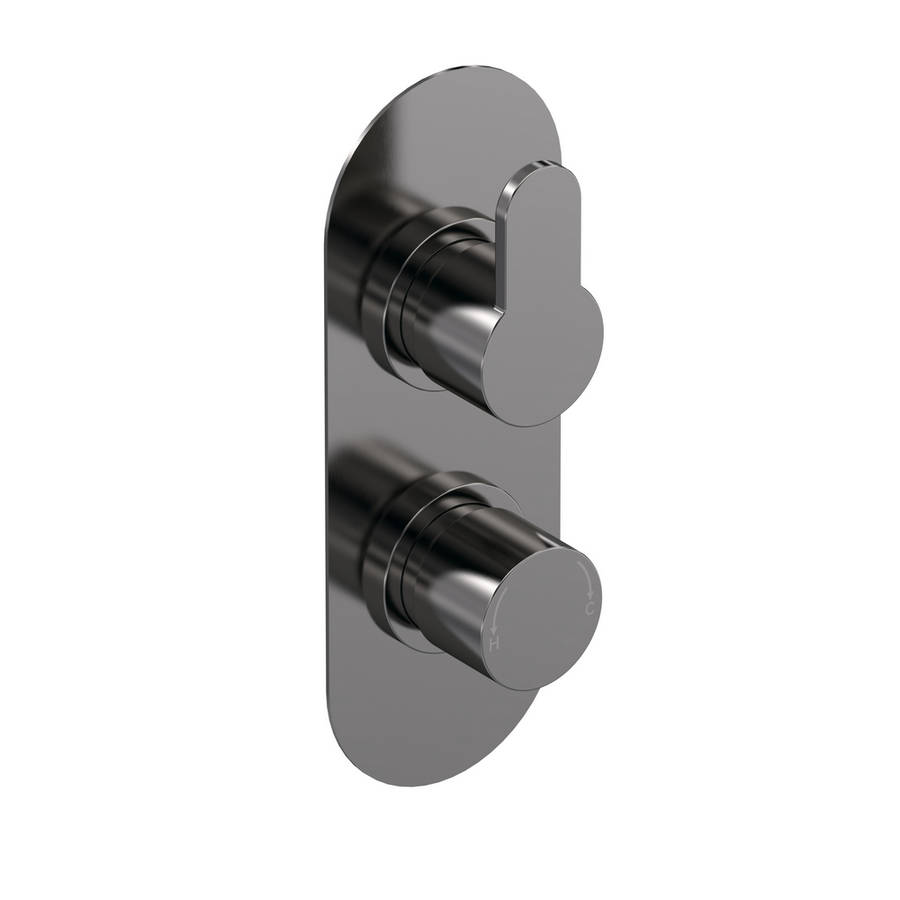 Nuie Arvan Brushed Gunmetal Thermostatic Twin Valve with Diverter