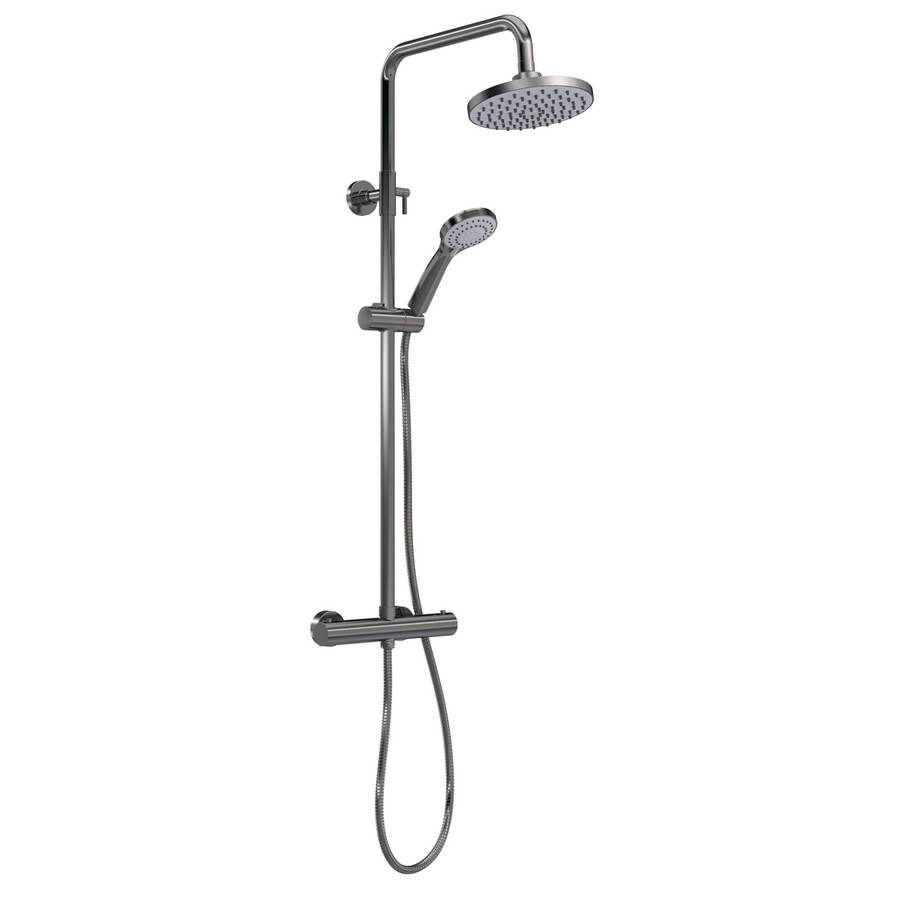Nuie Arvan Brushed Gunmetal Round Thermostatic Bar Shower with Telescopic Kit