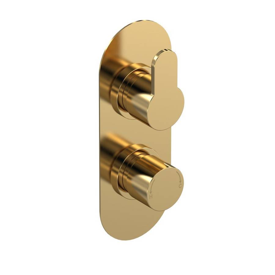 Nuie Arvan Brushed Brass Thermostatic Twin Valve 