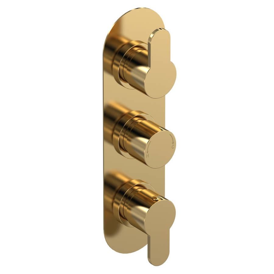 Nuie Arvan Brushed Brass Thermostatic Triple Valve