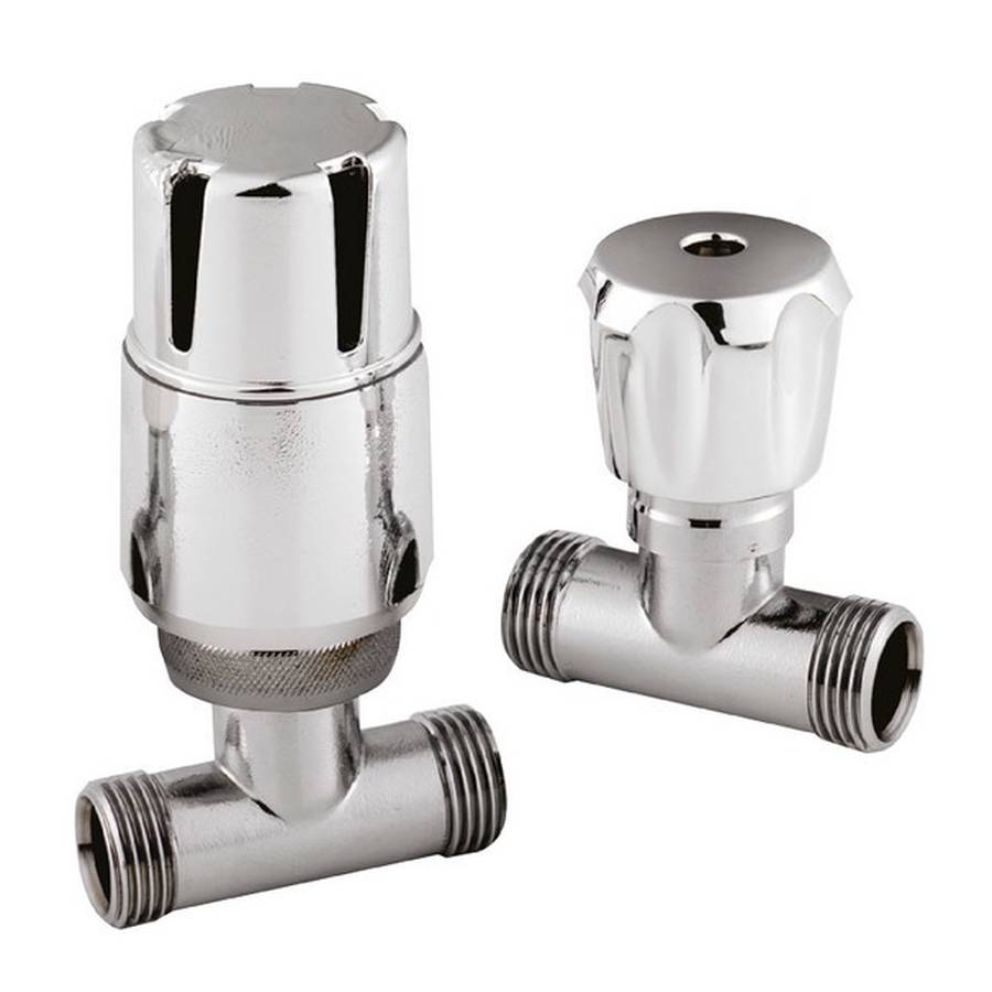 Nuie Chrome Thermostatic Straight Radiator Valve Set