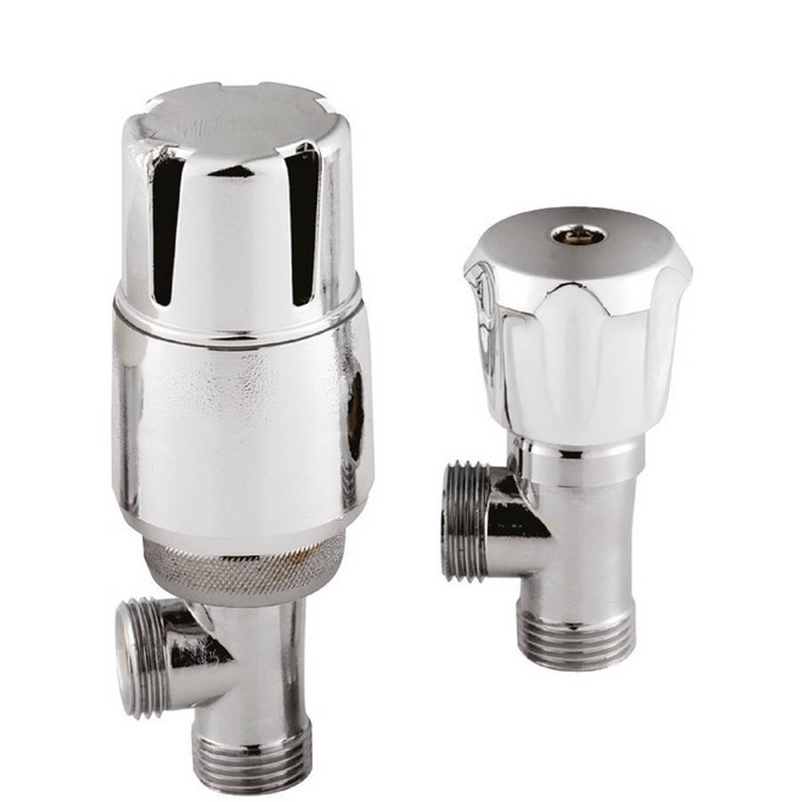 Nuie Chrome Thermostatic Angled Radiator Valve Set