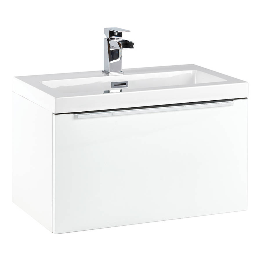 Scudo Muro 600mm Gloss White Wall Mounted Vanity Unit and Basin