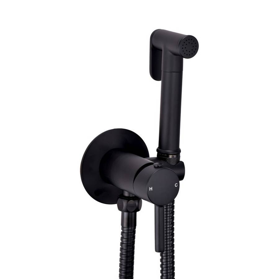 Scudo Matt Black Douche Handset with Holder and Outlet Elbow