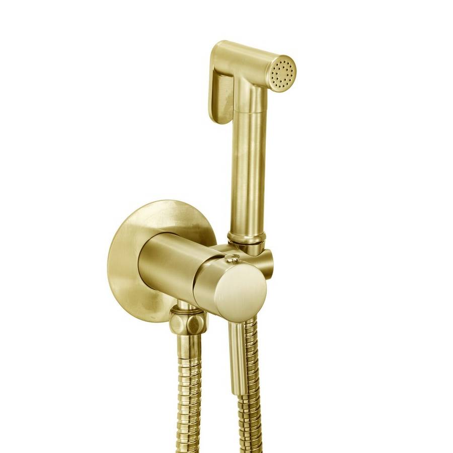 Scudo Brushed Brass Douche Handset with Holder and Outlet Elbow