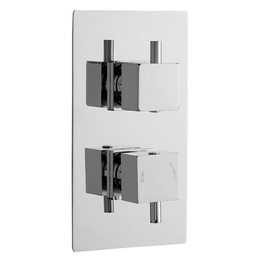 Nuie Square Chrome Thermostatic Twin Shower Valve 