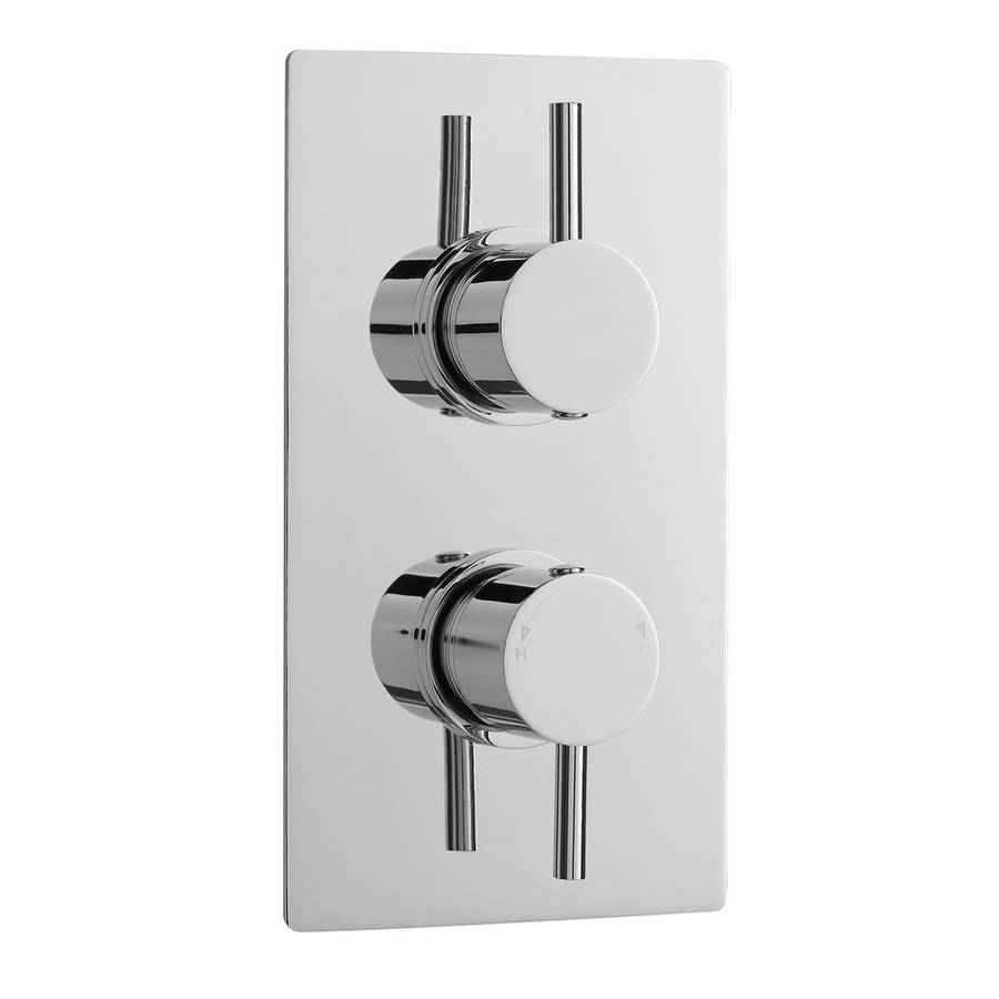 Nuie Round Chrome Thermostatic Twin Shower Valve 