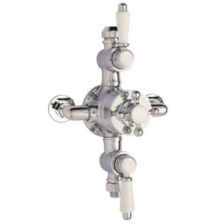 Nuie Victorian Chrome Exposed Thermostatic Triple Shower Valve