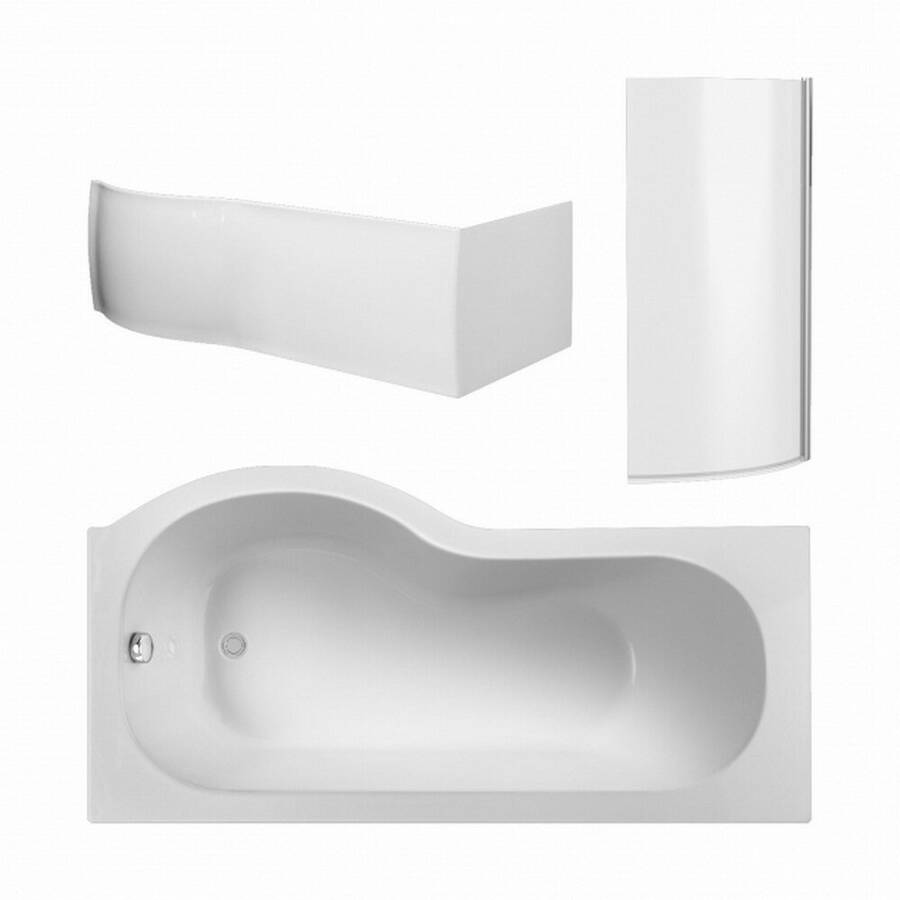 Nuie 1500 x 850mm RH P Shaped Shower Bath Set