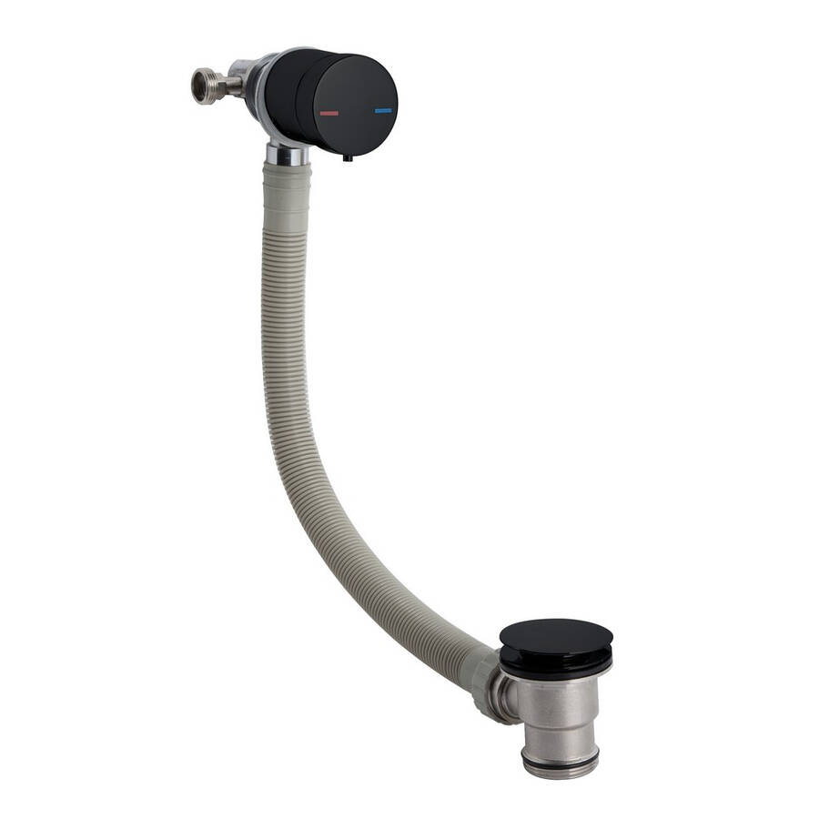 Nuie Round Black Single Lever Freeflow Bath Filler and Waste