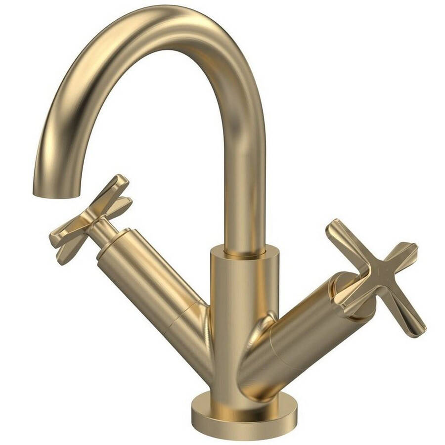 Nuie Aztec Brushed Brass Mono Basin Mixer with Push Button Waste