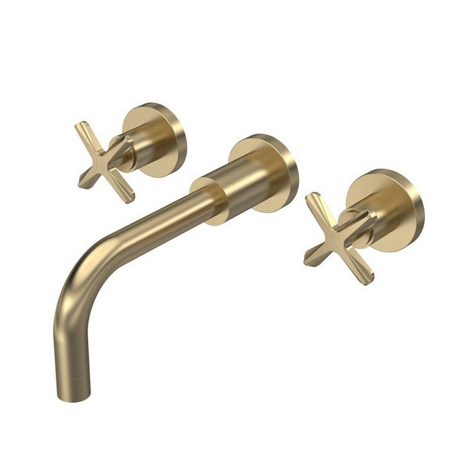 Nuie Aztec Brushed Brass Wall Mounted 3TH Basin Mixer