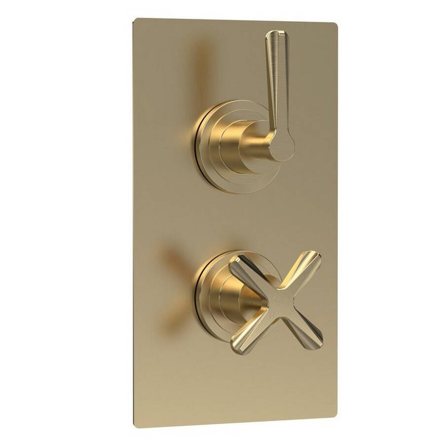 Nuie Aztec Brushed Brass Thermostatic Twin Valve