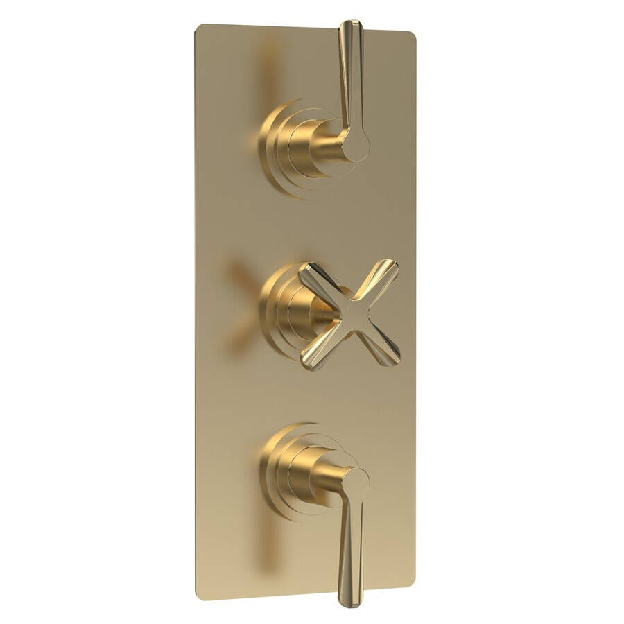 Nuie Aztec Brushed Brass Thermostatic Triple Valve