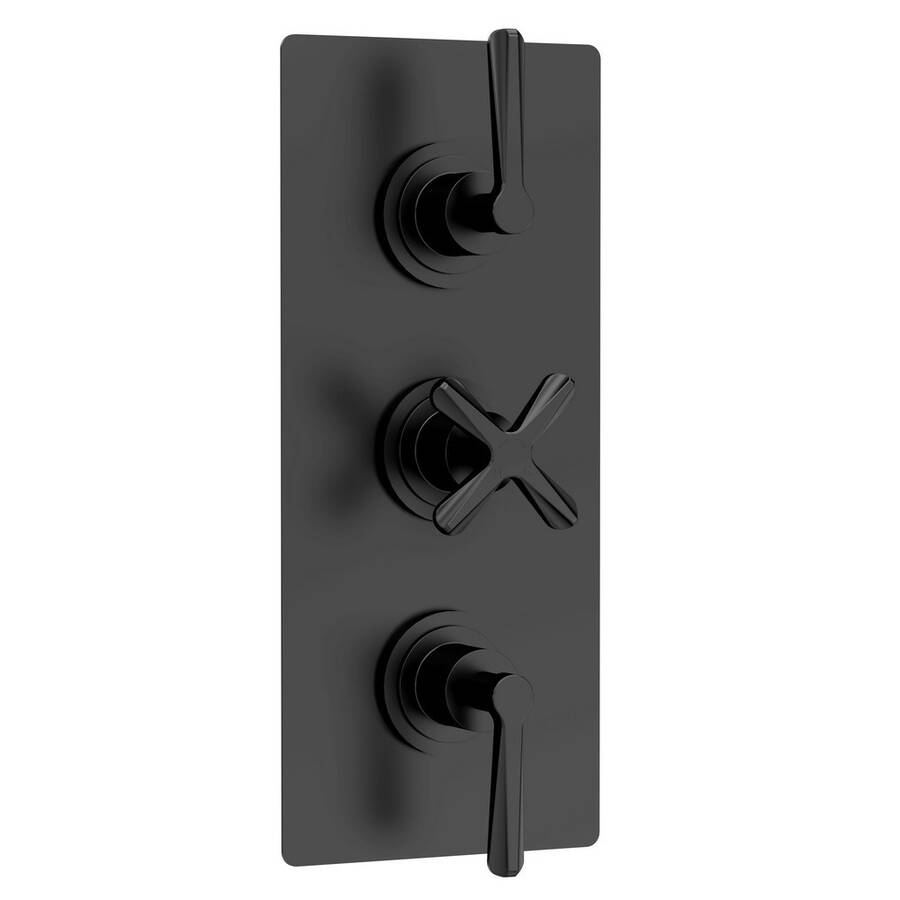 Nuie Aztec Matt Black Thermostatic Triple Valve with Diverter