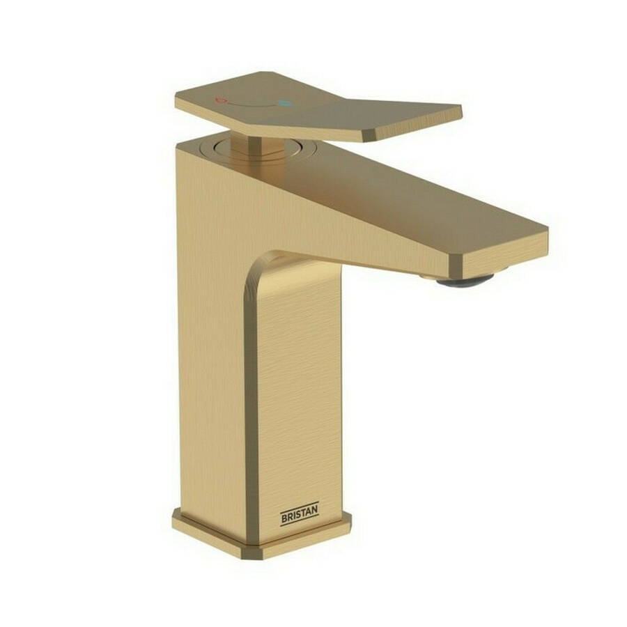 Bristan Tangram Brushed Brass Eco Start Basin Mixer with Clicker Waste