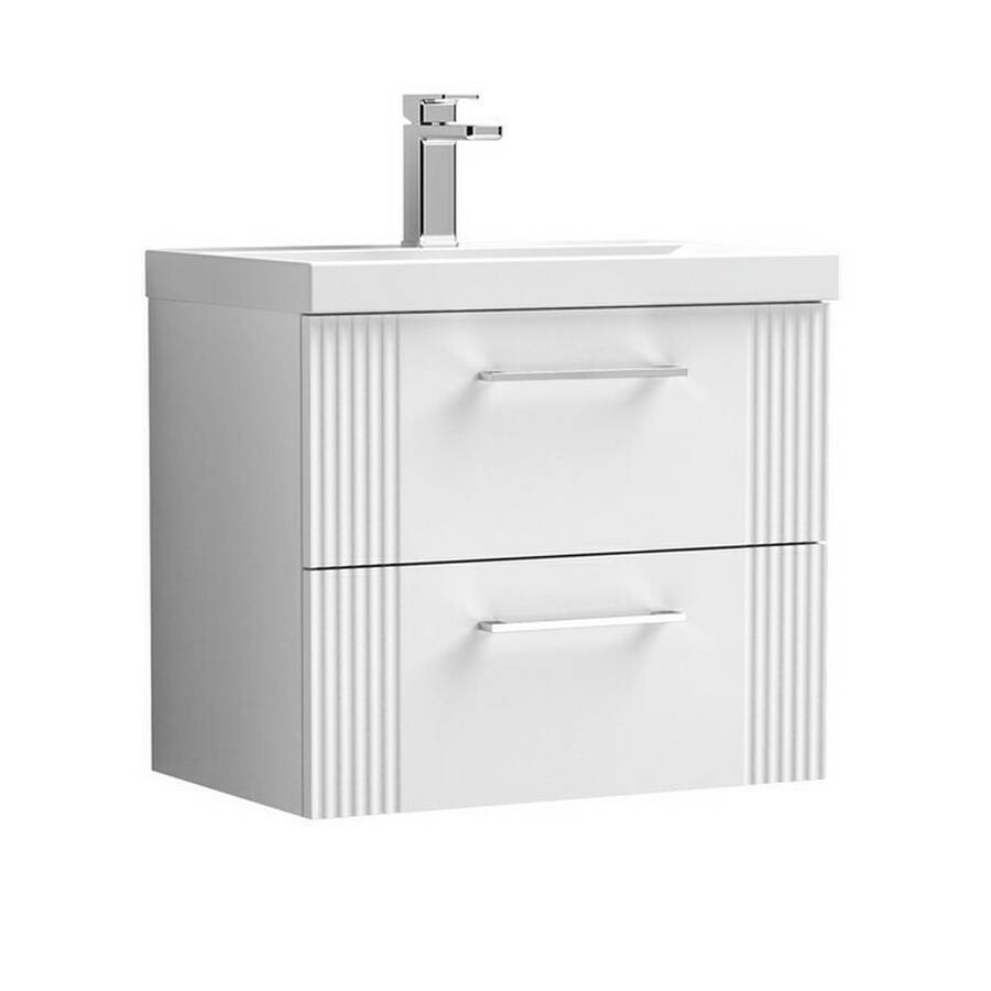 Nuie Deco White 600mm Wall Hung 2 Drawer Vanity Unit