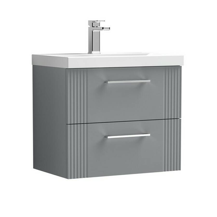 Nuie Deco Grey 600mm Wall Hung 2 Drawer Vanity Unit