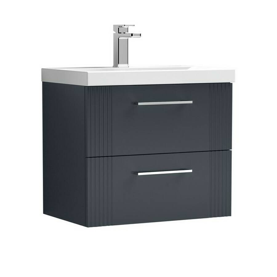 Nuie Deco Soft Black 600mm Wall Hung 2 Drawer Vanity Unit