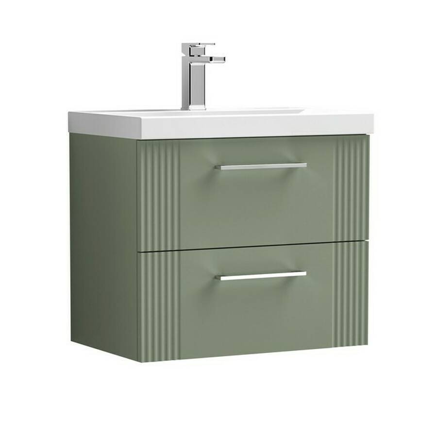 Nuie Deco Green 600mm Wall Hung 2 Drawer Vanity Unit