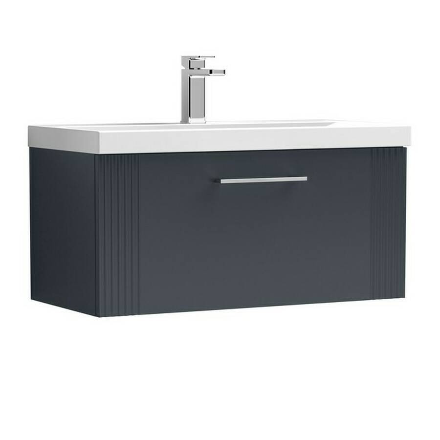 Nuie Deco Soft Black 800mm Wall Hung 1 Drawer Vanity Unit